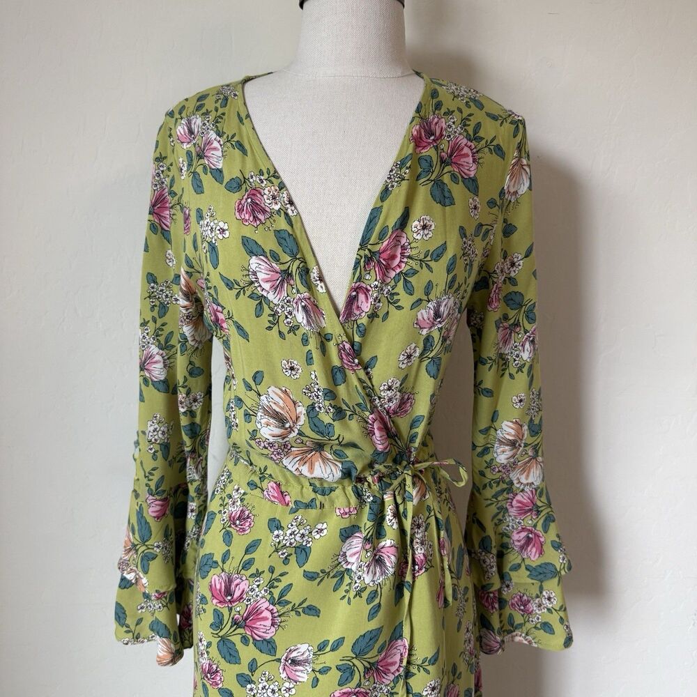 Womens Boho Floral True Wrap Bell Sleeve Maxi Dress Spring Wedding Guest Travel - Picture 3 of 16